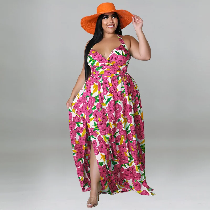 Shop Our Collection of Plus Size Maxi Dresses with Halter V Neck Side Split