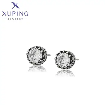 95388 XUPING Jewelry Jewellery Manufacturers Single Crystal Stone Stainless Steel Stud Earrings Black Gun Color Earring