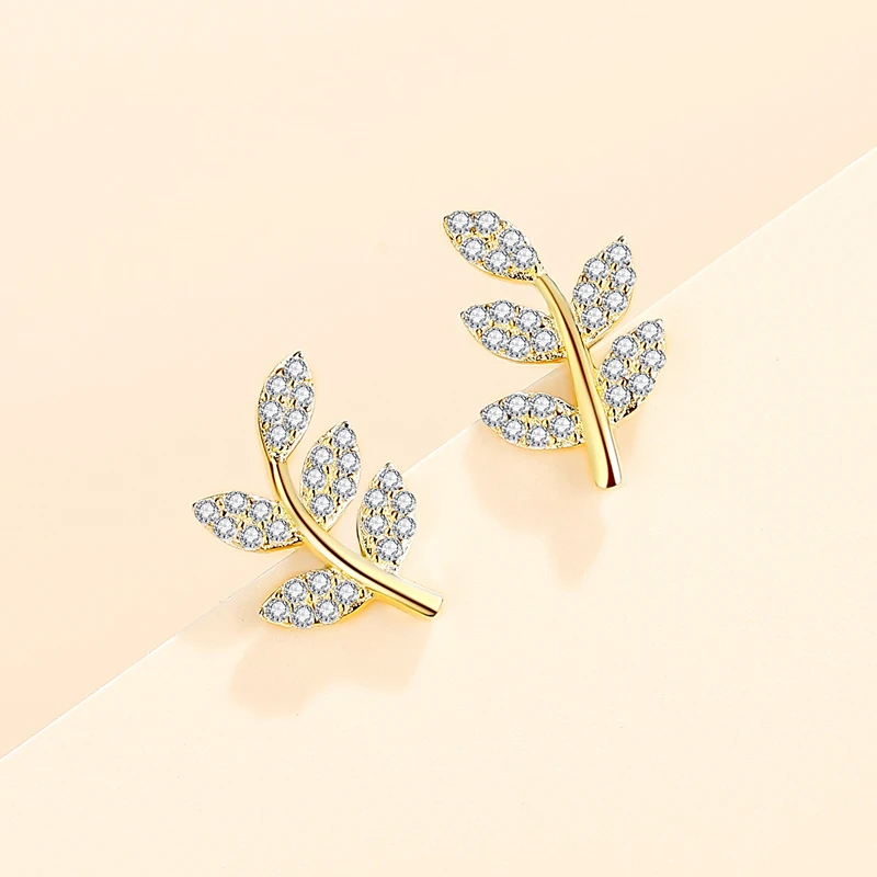 Trendy Accessories CZ 925 Sterling Silver 18K Gold Plated Women Jewelry Cubic Zirconia Leaves Stud E(图4)
