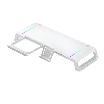 Alternative view of Home Office Desktop Foldable Gaming Lights Computer RGB Monitor Riser Stand with USB HUB and Drawer