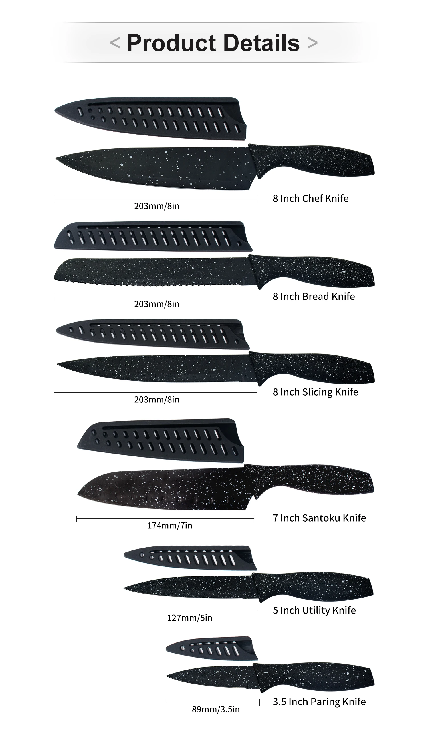 Wholesale Multifunctional Chef Knife Set Stainless Steel 6 PCS Non-stick Coated Kitchen Knife Set with Plastic Sheath
