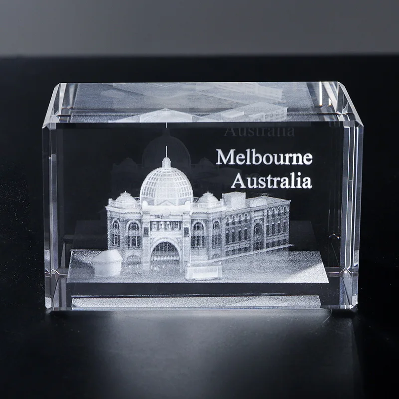 Bloc photo gravé au laser en cristal K9 représentant l'Opéra de Sydney, bâtiment de l'Australie, souvenir avec image gravée