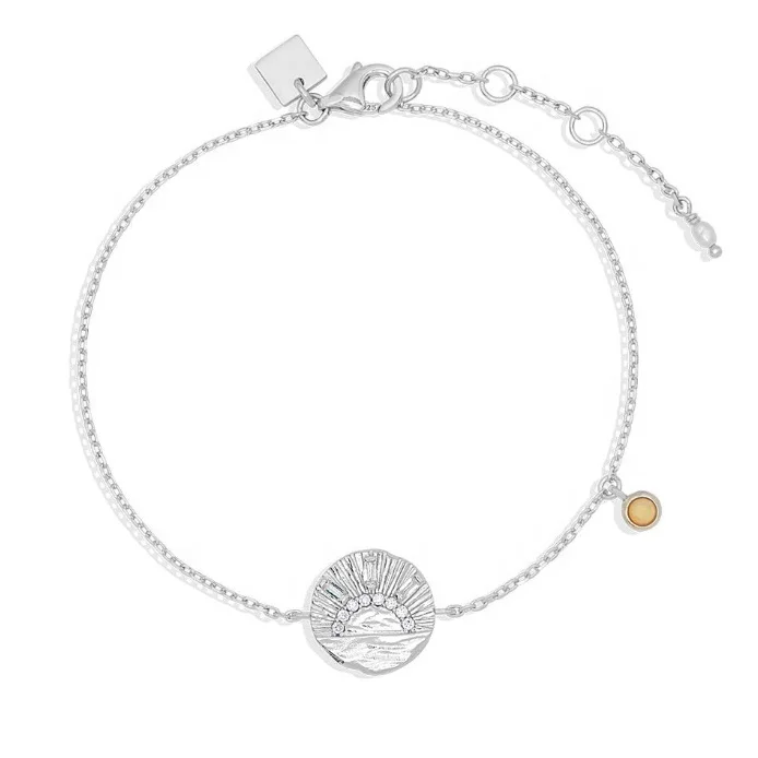 Gemnel 925 Silver 14k Gold Irregular Surface baguette Zircon Sun Coin Opal Bracelet for Women