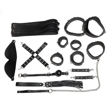 SM Leather Bondage Sets Restraint Kits for Women and Couples Bed Restraints Sex Toys BDSM Adult Games Cuffs Blindfold Spanking