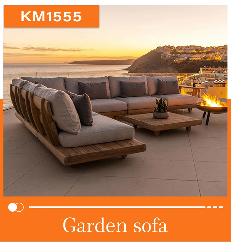 Modern Solid Wood Furniture with Cushions Sofa Set Living Room Garden