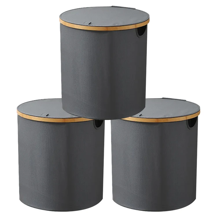 Wholesale Household Foldable Storage Fabric Hamper Laundry Basket Bamboo Laundry Hamper Round With Lid