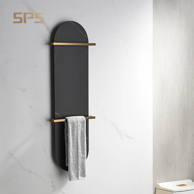 Luxury Heating Towel Rack Rock Slab Material Wall Mounted Electric Heated Towel Shelf Bathroom Accessories