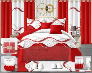 New Stock 24 Pieces Bedding Set king Size Christmas Red Green Home Decoration Bed Sheet Bedding Set 24 Pieces with Curtains