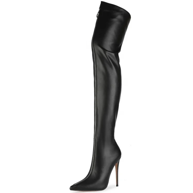 front zipper thigh high boots