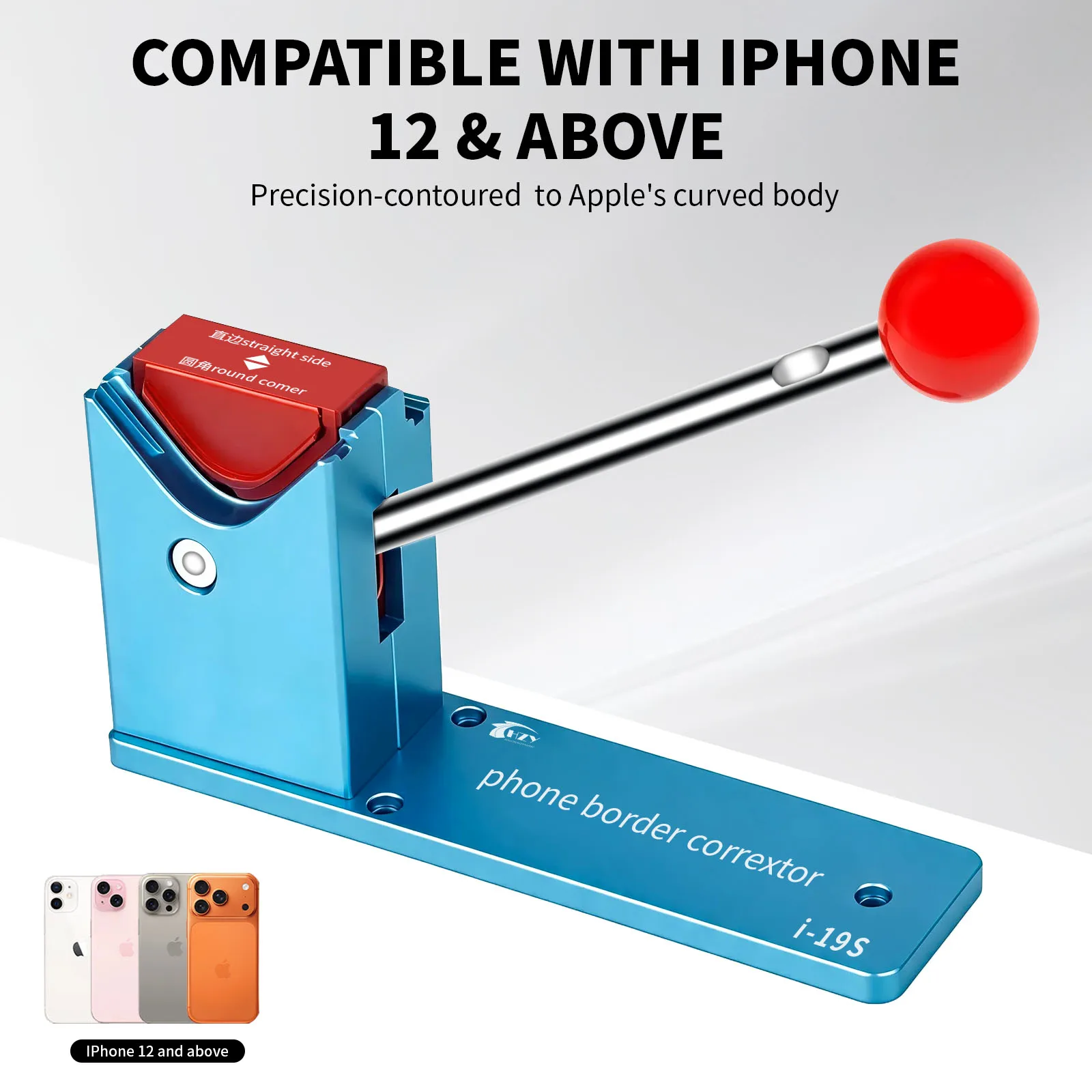 HZY I-19S 2-in-1 Border Corrector Round Corner Straight Edge Dent Repair Tool for iPhone 12-17 Pro Max Mid Frame Repair