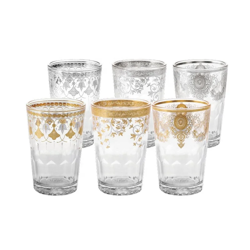 small glass water cup with nice printing design.