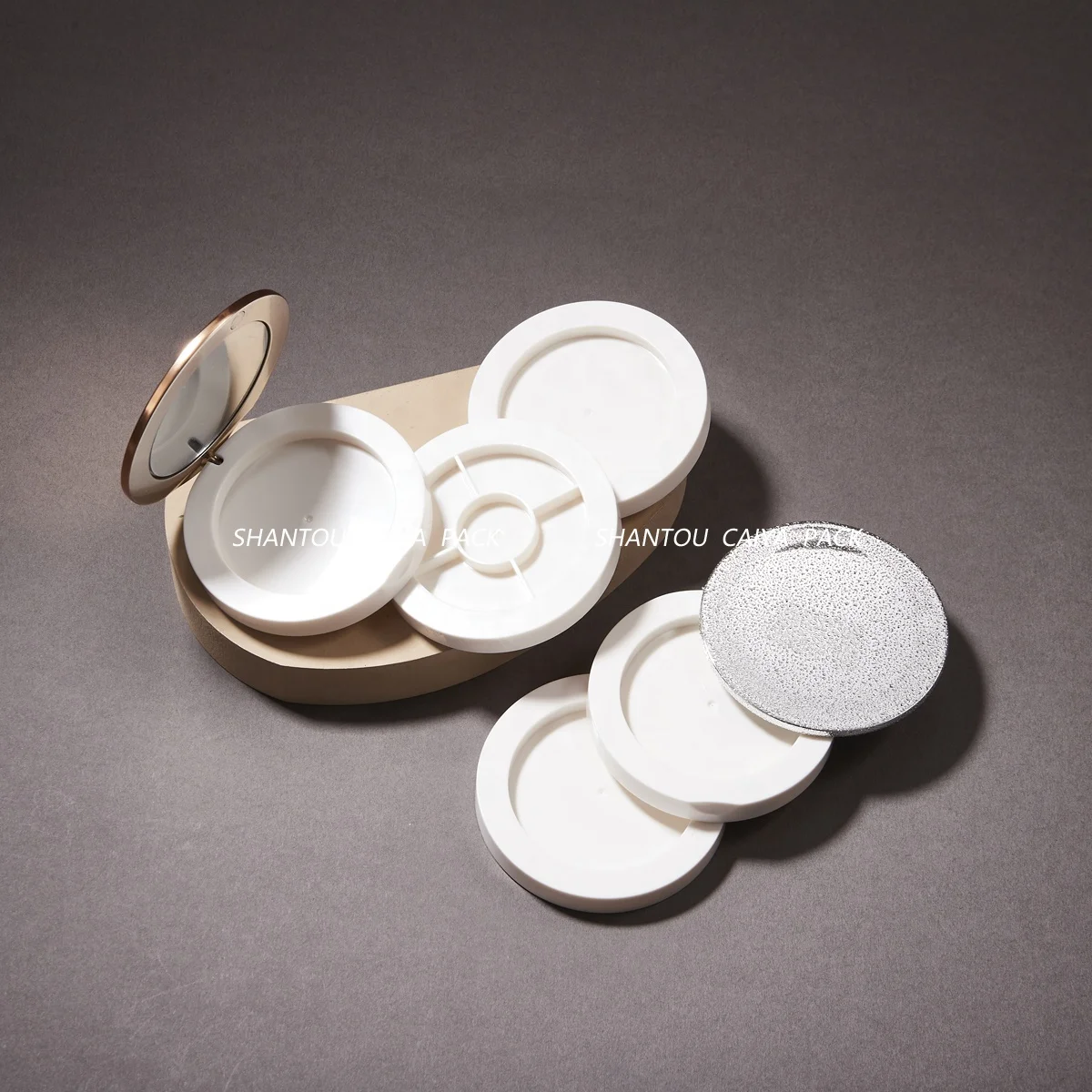 CAIYA Unique Multi Layer Magnetic Blush Eyeshadow Palette Compact Case with Mirror Stack up Rotatable Pressed Powder Packaging