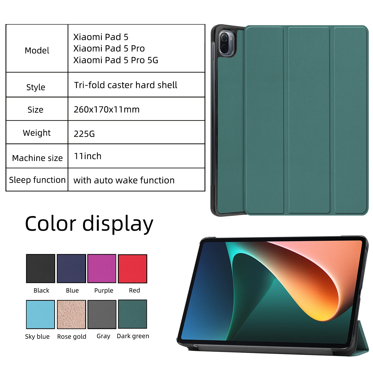 Trifold Leather Case For Xiaomi Pad 5 5g Hard Pc Back Cover For Xiaomi ...