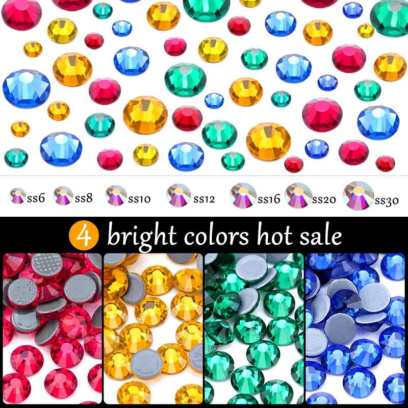 SS6-SS30 Multi-color AB Hot Fix Rhinestone Super Glitter Strass Iron on Crystal Rhinestones for Art Dress Cloth Accessory
