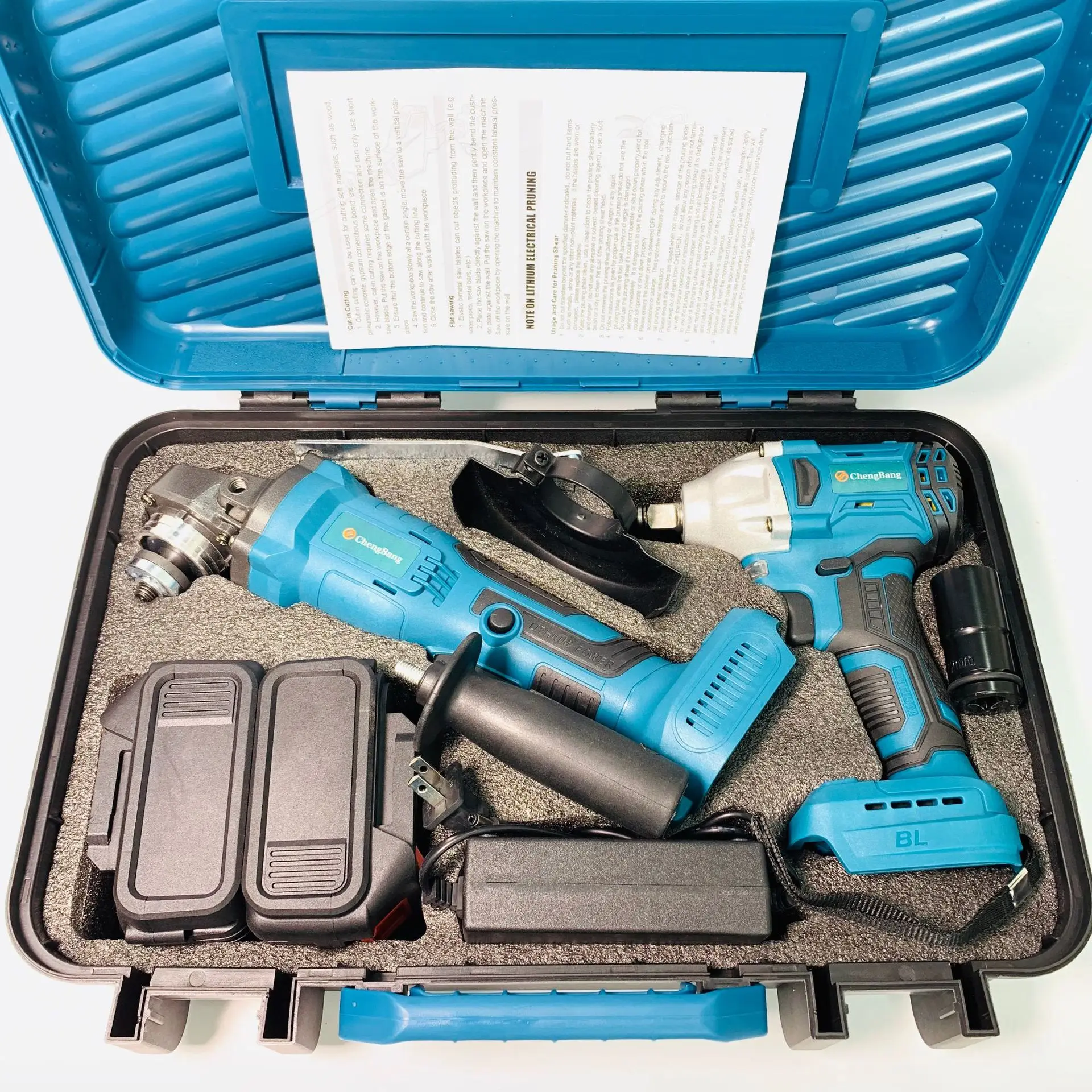 Set of 2pcs 20V Power Tools Kit Rechargeable Lithium Brushless Electric Angle Grinder C01 Cordless Wrench Combination Tool Set