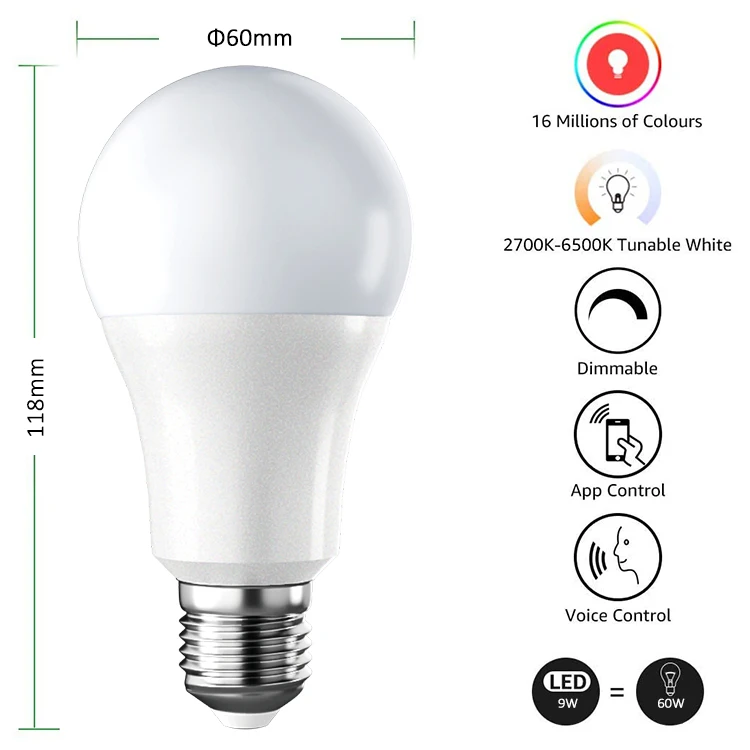 wifi tuya smart led bulb 7W 9W A60 (图4)