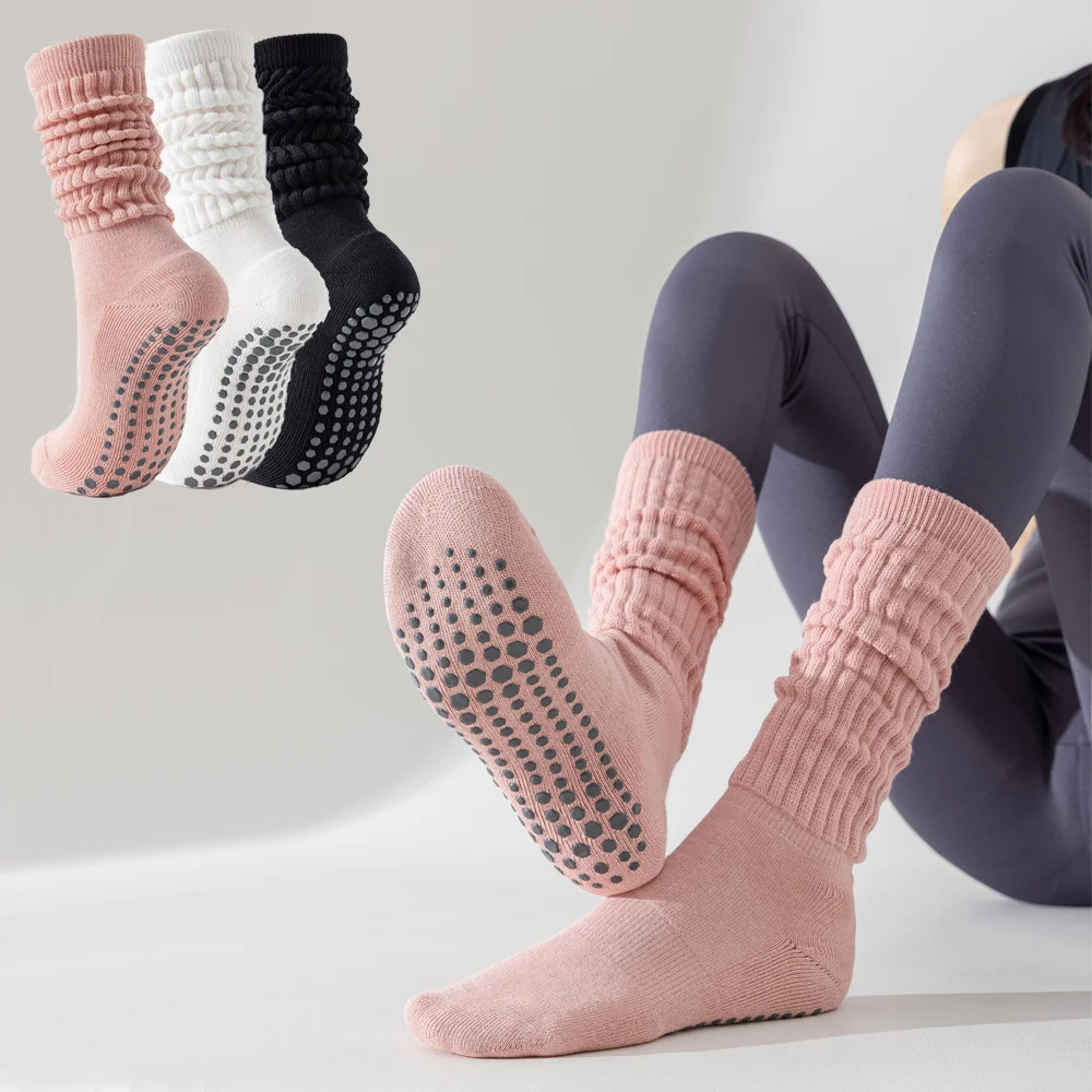 Seamless Custom Logo Grip Barre Trampoline Socks Ankle Pilates Non Slip Yoga Socks Compression Tube Pipe  Slouch Crew Socks
