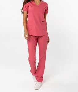 New Design Eco-Friendly High Quality Rose Color Women's Slim Nurse Scrub Set Hospital Uniforms