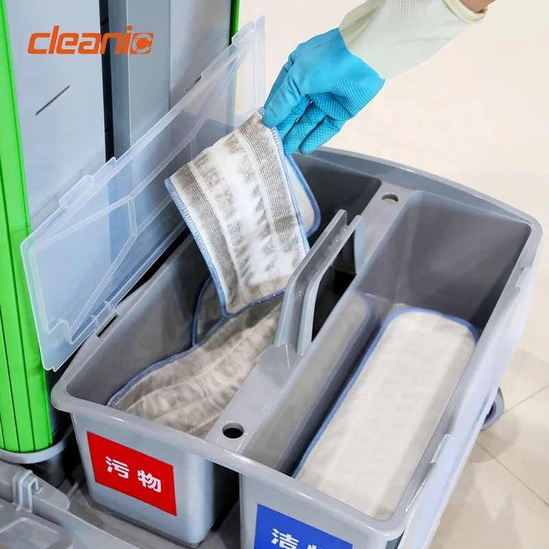 Full Set Multi-Purpose Multifunction Cleaning Trolley for Hospitals with Bucket Duster Flat Spray Mop Broom