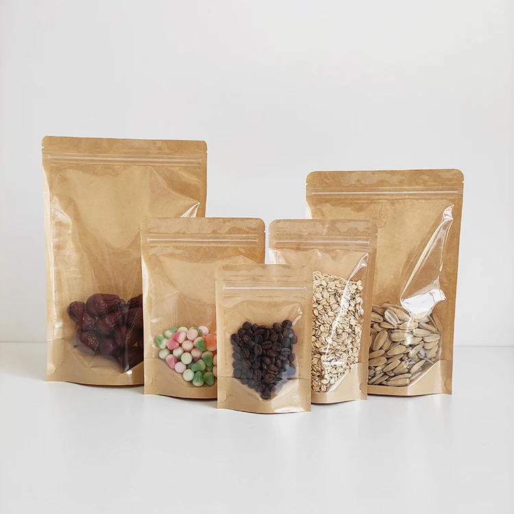 14x20cm Recyclable Kraft Paper Ziplock Pouch Transparent