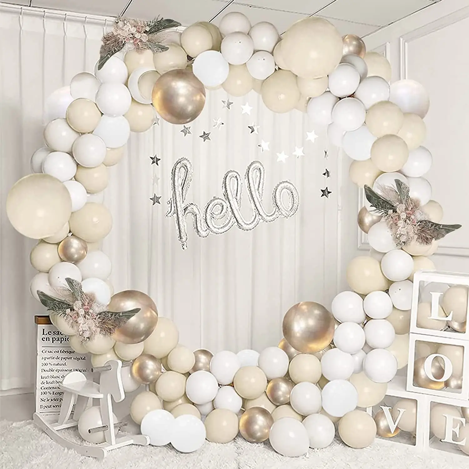Beige Sand White Balloons Garland Arch Kit for Birthday Decorations