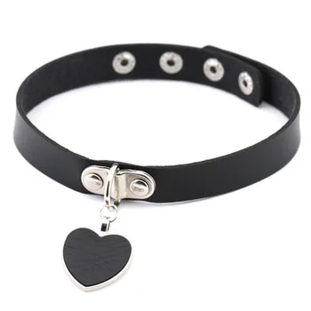Girls Leather Collar PU Goth Heart Pendant Choker Necklace for Women