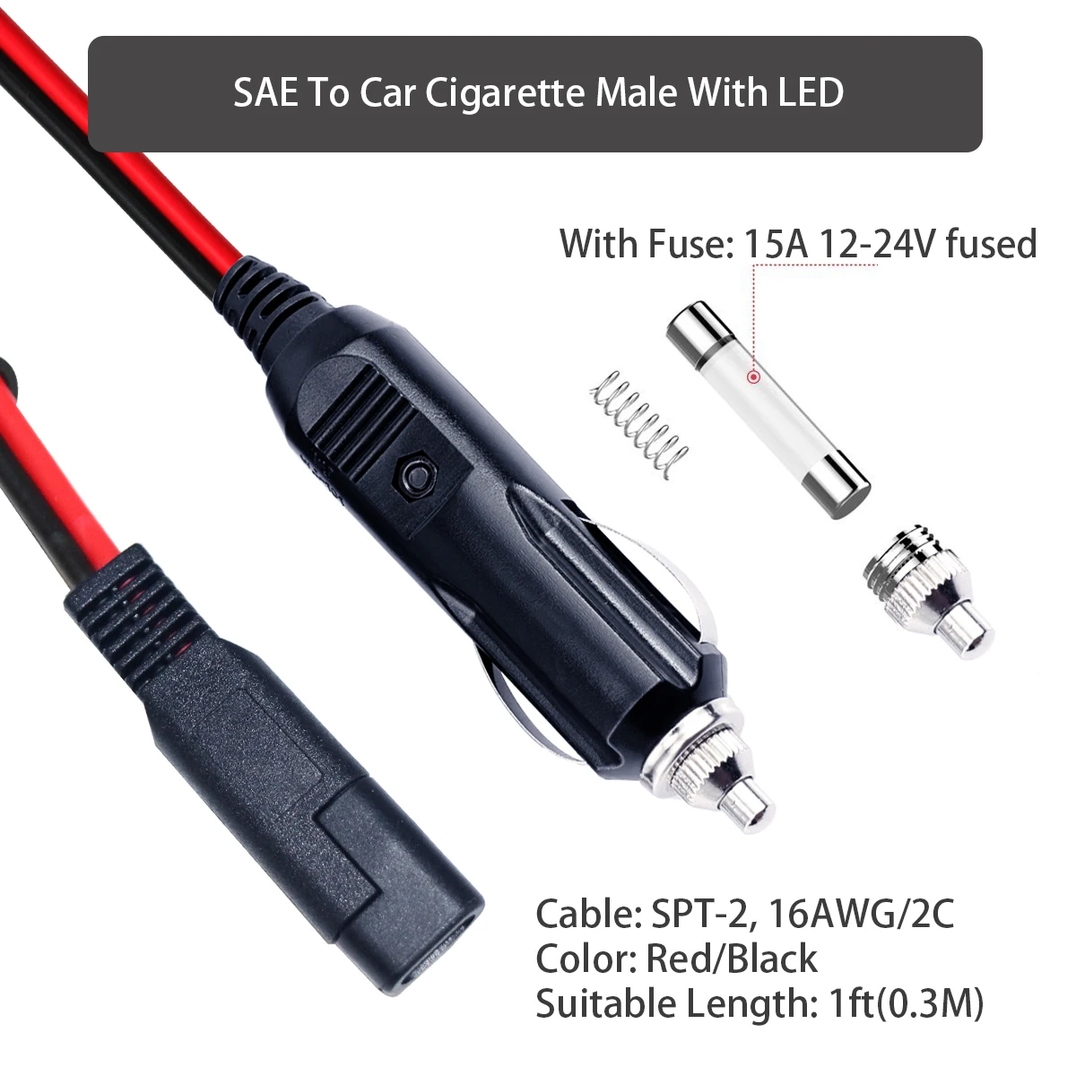 12ft 16 Gauge Wire Harness Heavy Duty Solar Pv Cable 2x6mm2 2 Pin Sae