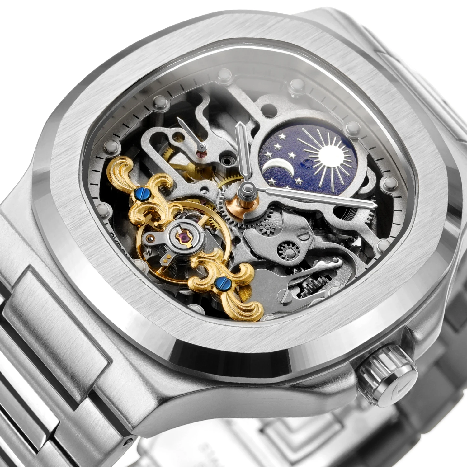 Forsining Moon Phase Skeleton Watch for Men