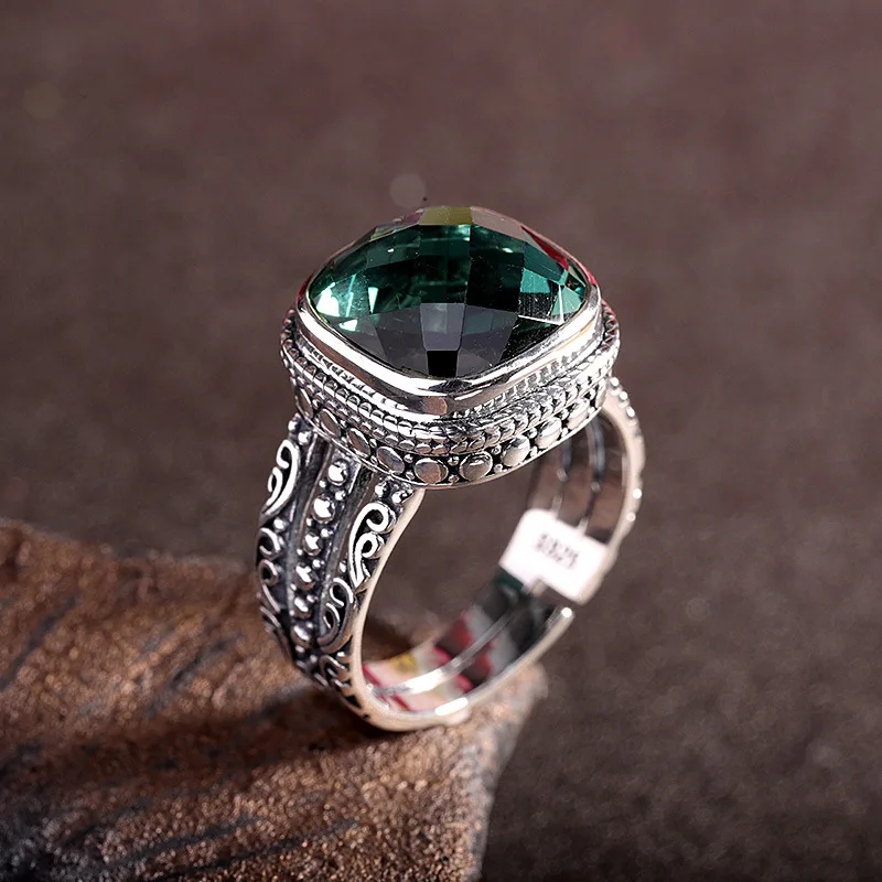 Guaranteed Sterling Silver 925 Emerald Ring Initial Wedding Rings for Women Natural Crystal Opening Type Fine Jewellery Bague
