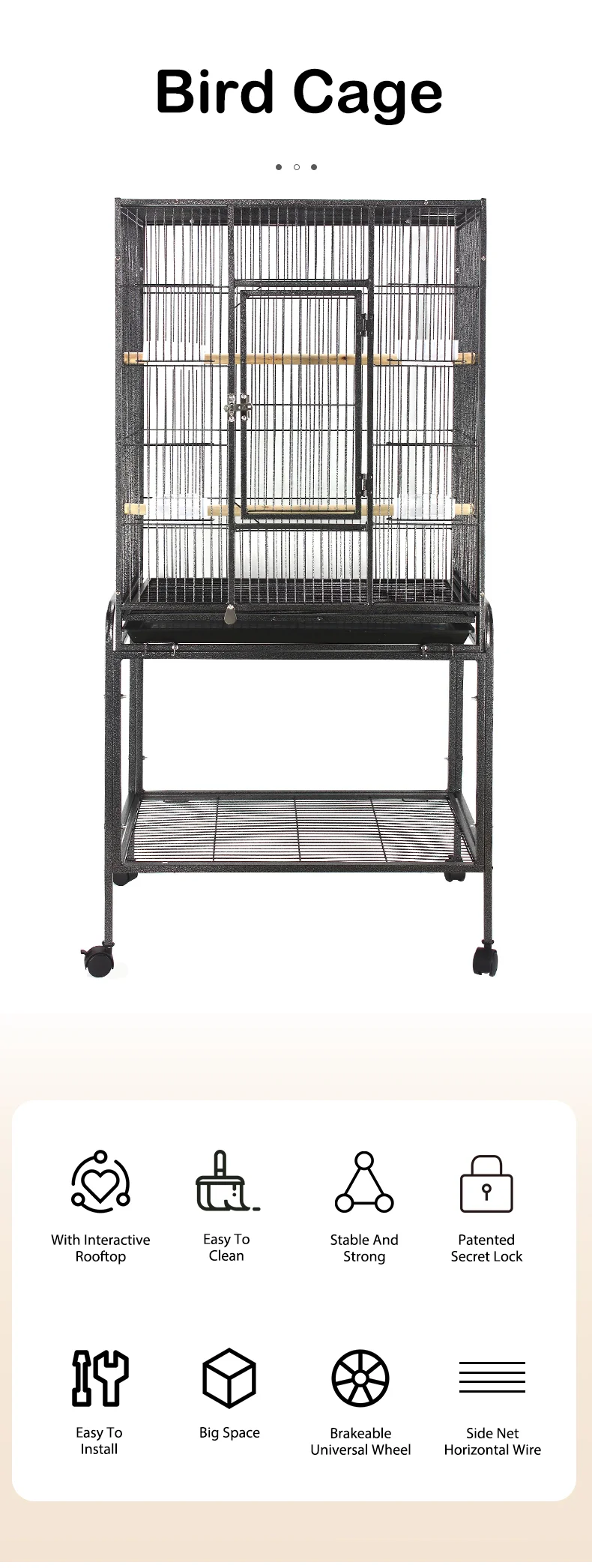 Curated visual reference: Picture Idea: Large Bird Cage On Wheels Featuring Play Stand Perches Nest