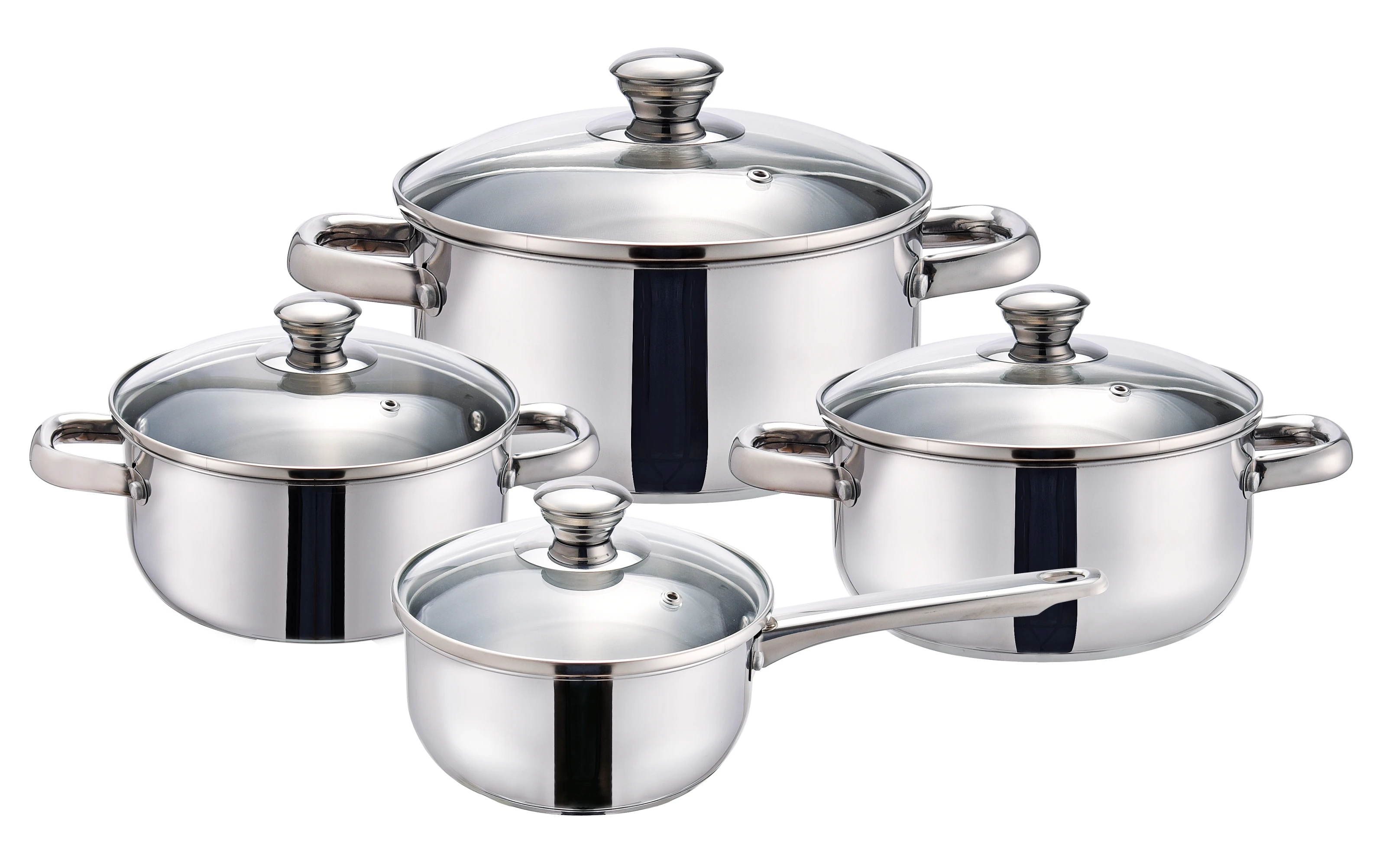 8PCS Straight Shape Stainless Steel Cookware Stock Pot with Clear