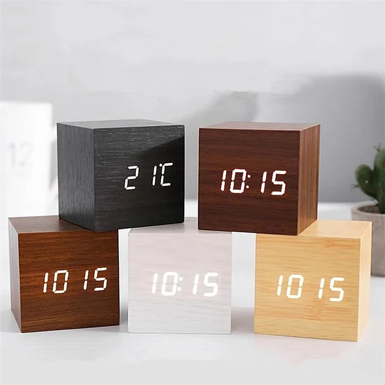 wood led table clock