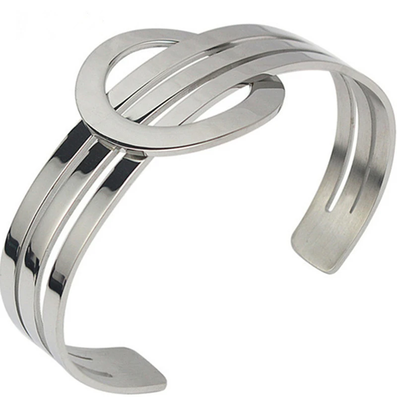 Fashion Jewelry 316L Stainless Steel Men Women Silver Open Cuff Bangle Bracelet 