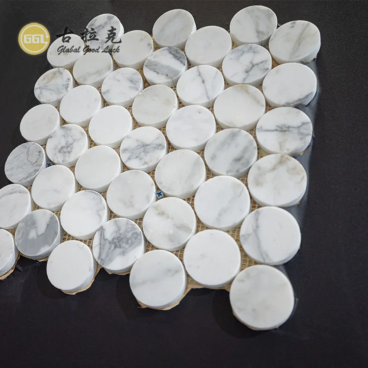 Calacatta White Round Shape Marble Mosaic Tile For Bathroom and Kitchen Floor Wall