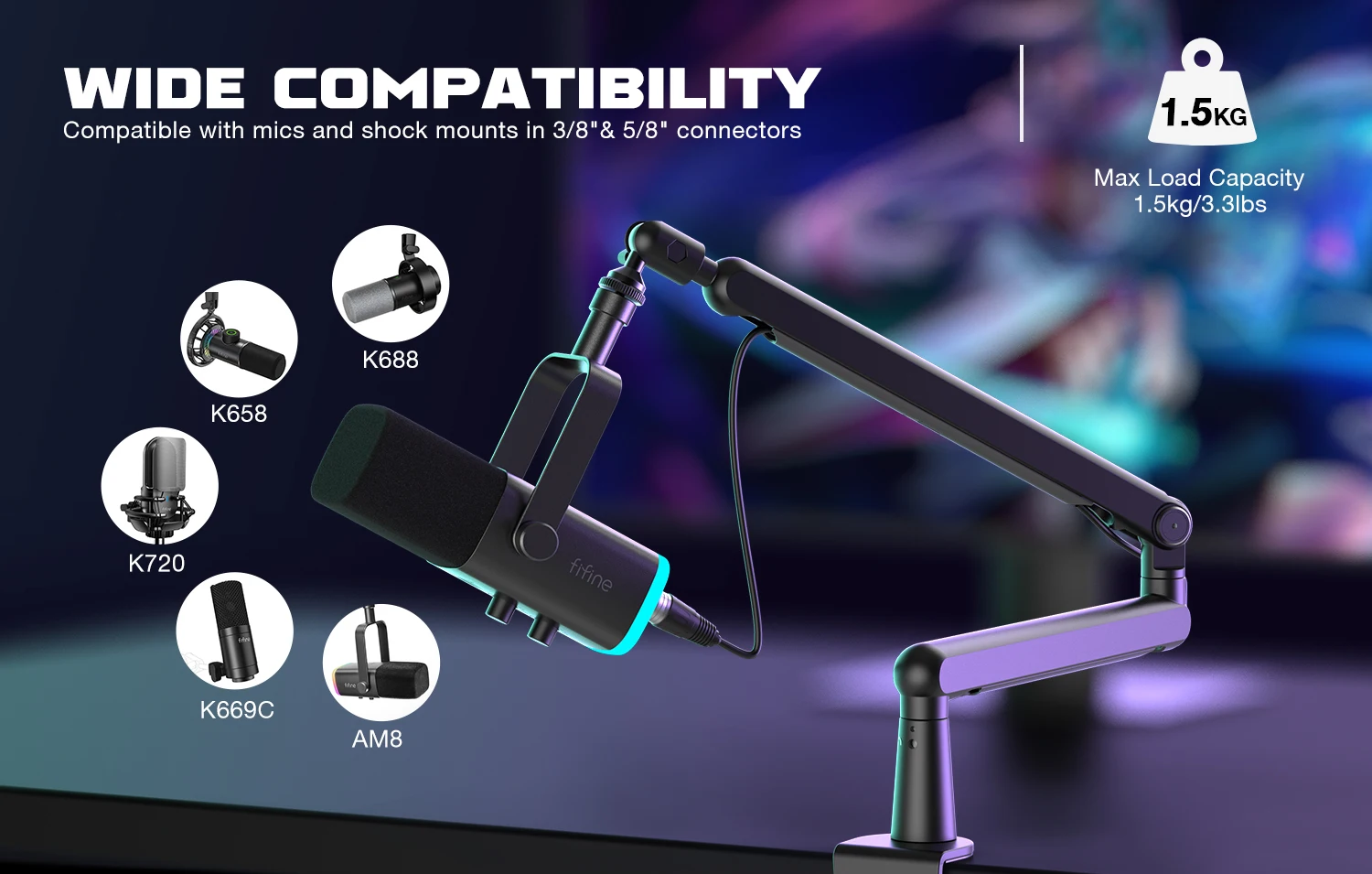 Fifine Bm88 Flexible Arm Mic Stand Sturdy Low Profile Suspension Arm