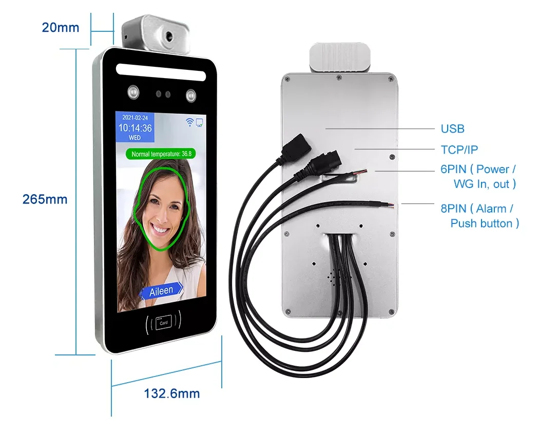 8 Inch HID Face Recognition Unlocking Door Lock Face Recognition Temperature Device Time Attendance System