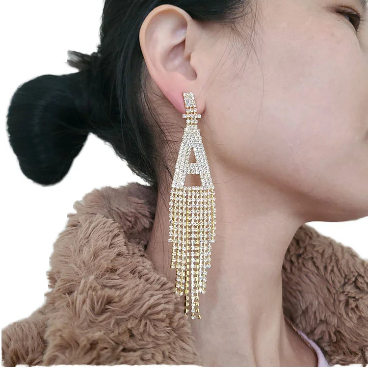 EM1307 Boho Holiday Jewelry - Big Rhinestone Initial Earrings