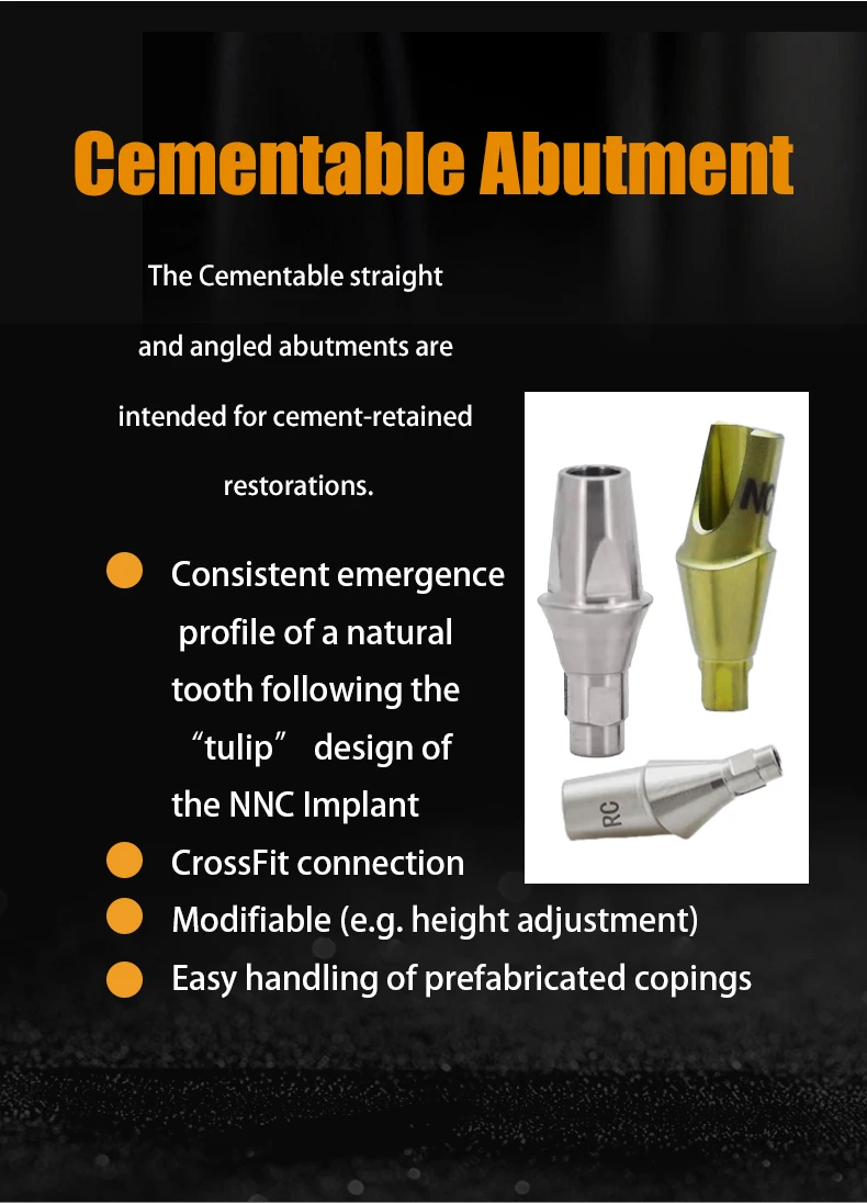 Nobel Dental Implant Abutment OEM Dental Fixture Healing Abutment Cementable Straight/Angled Abutment Impression Post Accessory factory
