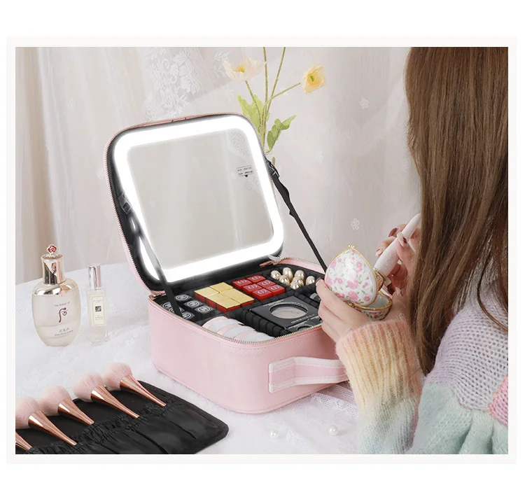 Portable Luxury Carrying Suit Vanity Case Mirror Travel Boxes Professional Cosmetic Organizer