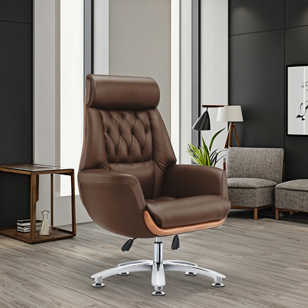 Luxury Modern Leather Executive Office Throne Chair with Adjustable Height Heavy Duty Steel Base Multi-Function Features 4