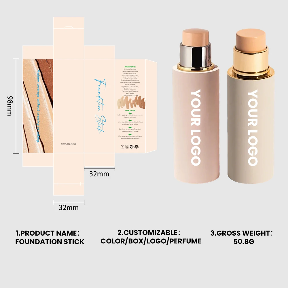 High Quality Private Label Foundation Stick Private Logo Vegan Cruelty Free Face Makeup Best Waterproof and Nature Foundation