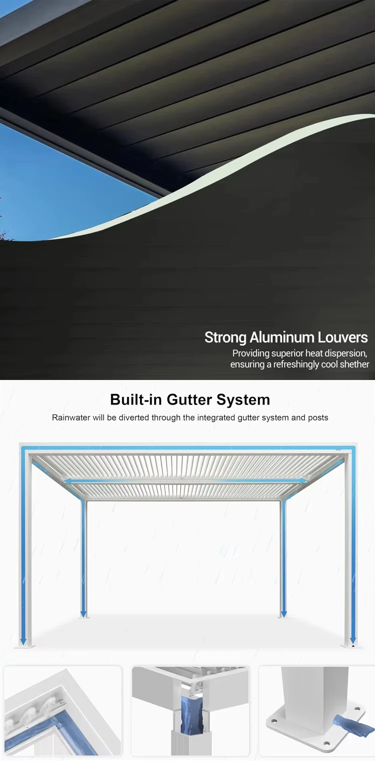Motorized Waterproof Louvered Carport with Adjustable Roof(10)