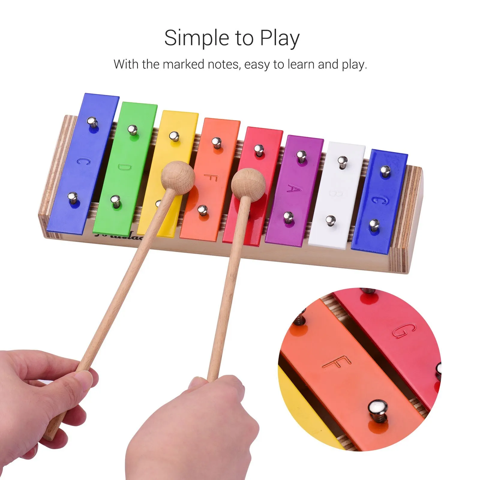 8 Notes Wooden Kids Metal Xylophone Glockenspiel Musical Instrument Toy Music AS 