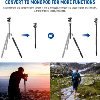 NEEWER Upgraded 80.7" Carbon Fiber Camera Tripod Monopod with Telescopic 2 Section Center Axes, 360° Panorama Ballhead, 1/4" product image