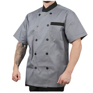 BSCI WRAP Custom 3/4 Sleeve White Black Trim Chef Coat Woven Fabric for Cooking Baking BBQ