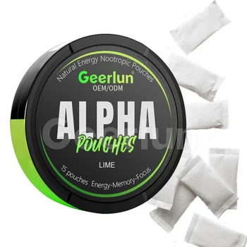 Geerlun Custom Flavor Natural Caffeine Pouches Energy Boost Supplement Nootropic Focus Enhance Alpha Caffeine Pouches