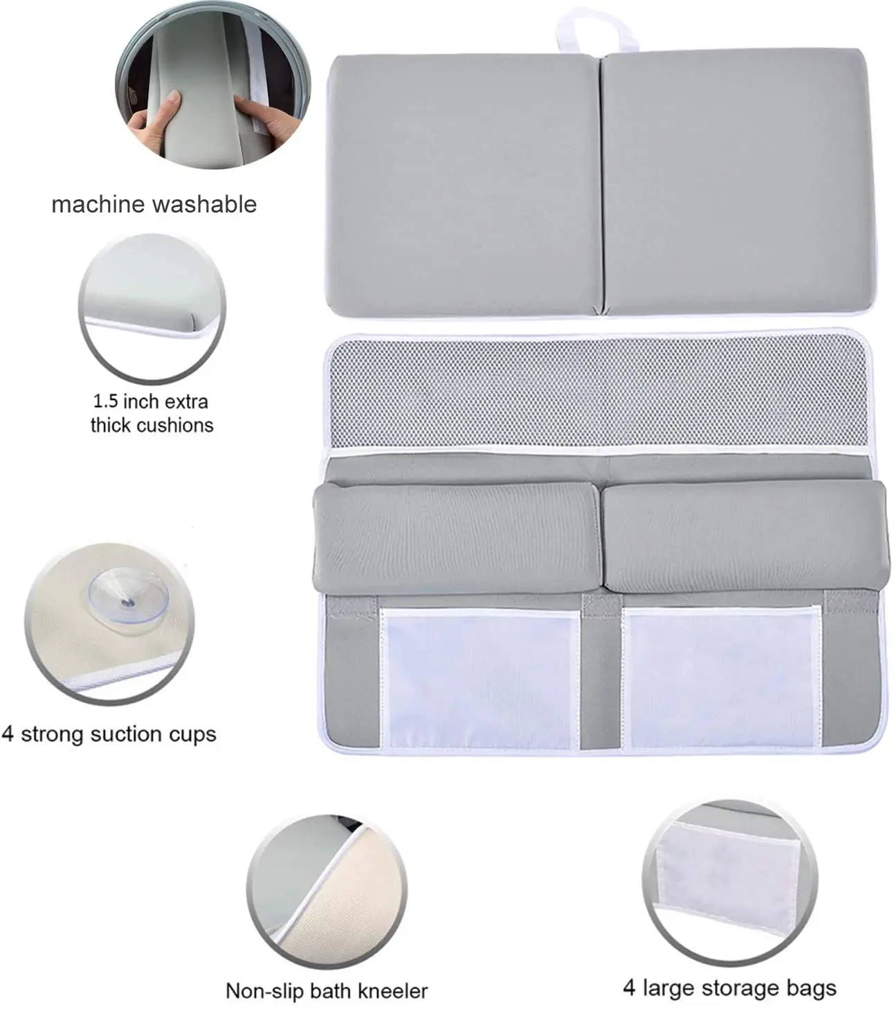 Baby Bath Mat Easy to Install for Bath Kneeler and Elbow Rest Pad with Mesh Pockets details