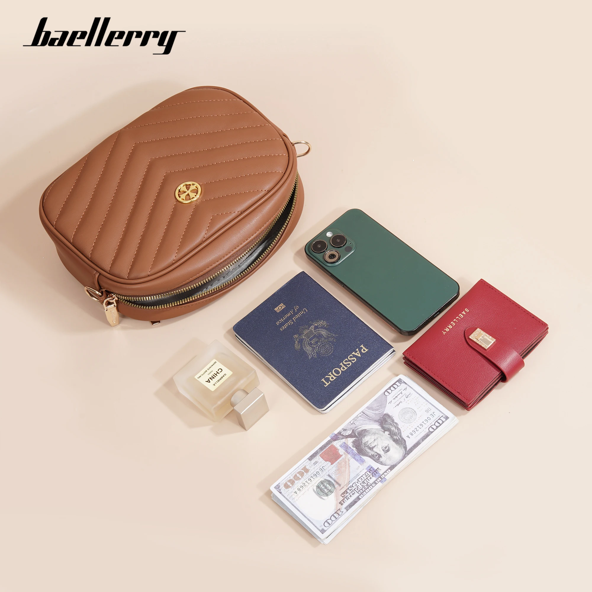 Baellerry Women's Cross-Body Zipper Shoulder Bag Large Capacity Quilted Fashionable PU Material Winter Autumn Summer All New
