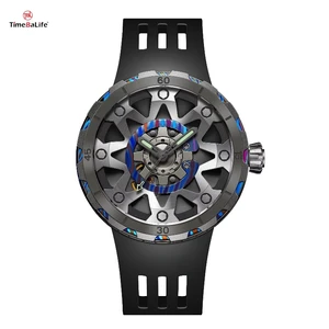 Factory Custom Men Watch Rubber Strap Luxury Unique Damascus Titanium Dial Automatic Diver Mechanical Watch for Men