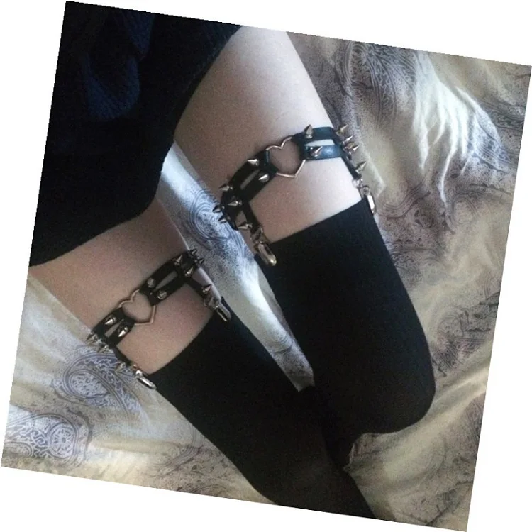 Garters Stocking Suspender Belts Punk Hip-hop Heart Shape Garter Leg Loop  Foot Ring Strap Stock Girls Harajuku Garters Belt